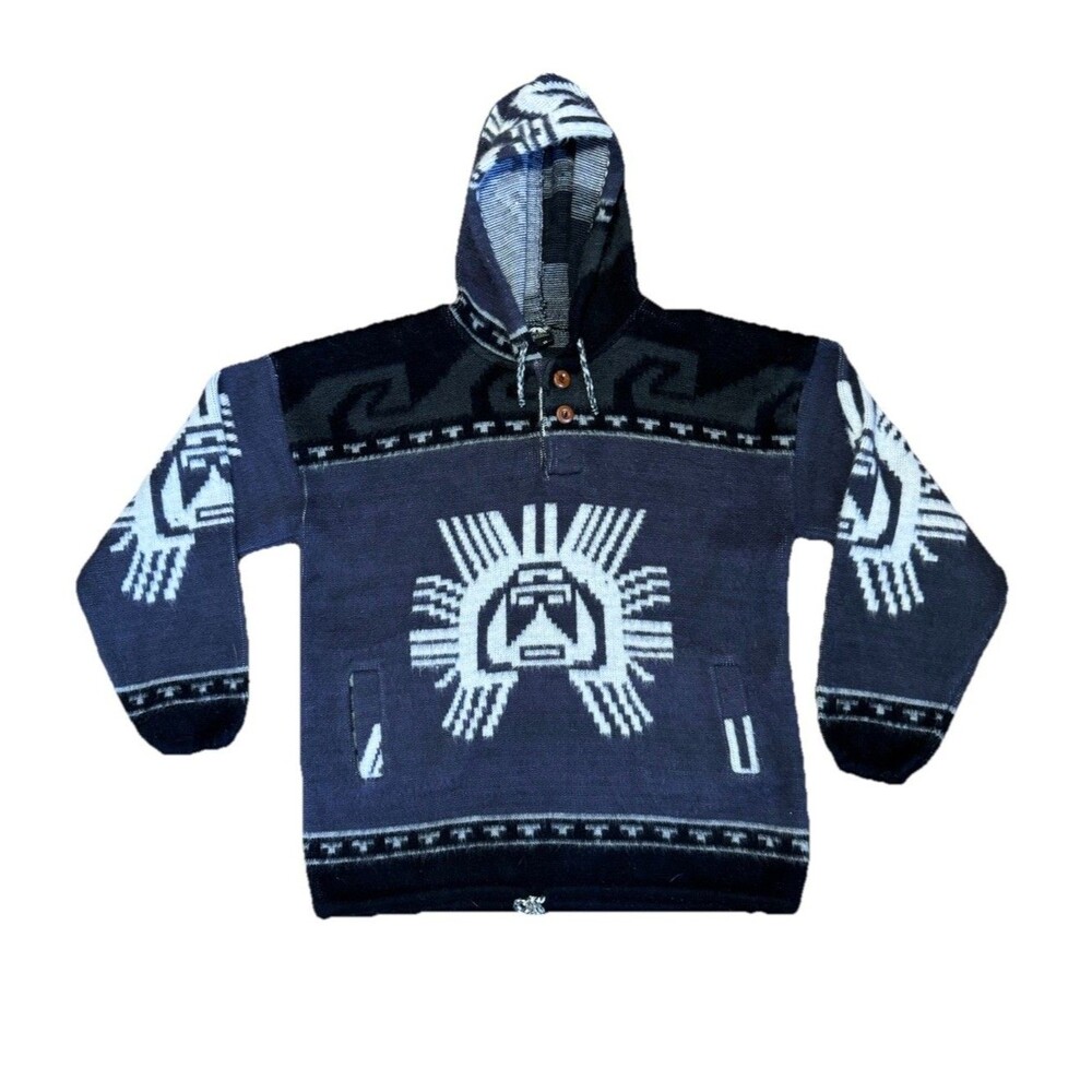 Genesis Made In Otavalo Ecuador Wool Hooded Mens XL Sweatshirt Tejidos Style VTG